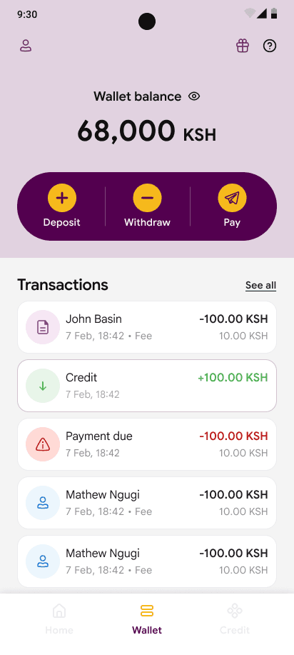 Cowdi app — Wallet screen